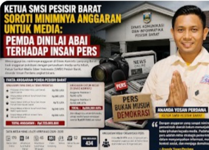 Ketua SMSI soroti minimnya anggaran untuk sektor media di lingkungan Dinas Komunikasi dan Informatika (Diskominfo) Kabupaten Pesisir Barat mendapat perhatian serius dari berbagai kalangan.