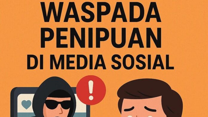 Ilustrasi keamanan digital dan pencegahan penipuan di media sosial