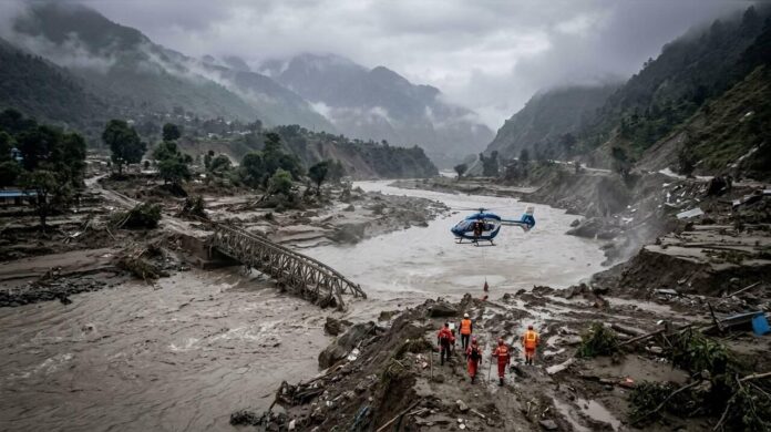 Tim penyelamat mencari korban banjir bandang di Nepal