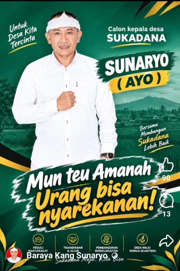 Kang Sunaryo calon Kepala Desa Sukadana nomor urut 1 dengan slogan MANTAP Mandiri Sejahtera Produktif
