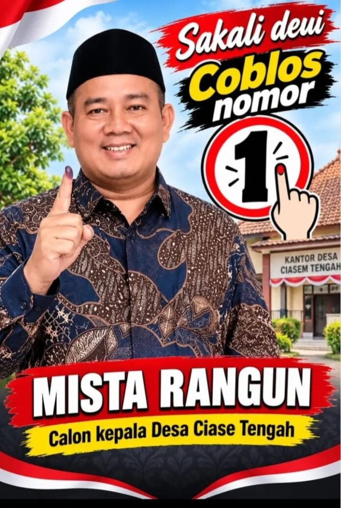 Mista Rangun, petahana Kepala Desa Ciasem Tengah, Kabupaten Subang, dengan visi melanjutkan pembangunan desa dan meningkatkan kesejahteraan masyarakat.