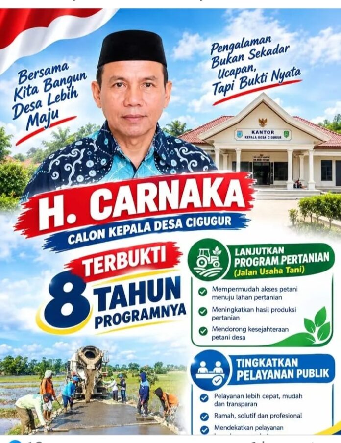 H. Carnaka calon petahana Kepala Desa Cigugur Kidul nomor urut 1 dalam pemilihan kepala desa di Kecamatan Pusakajaya, Kabupaten Subang.